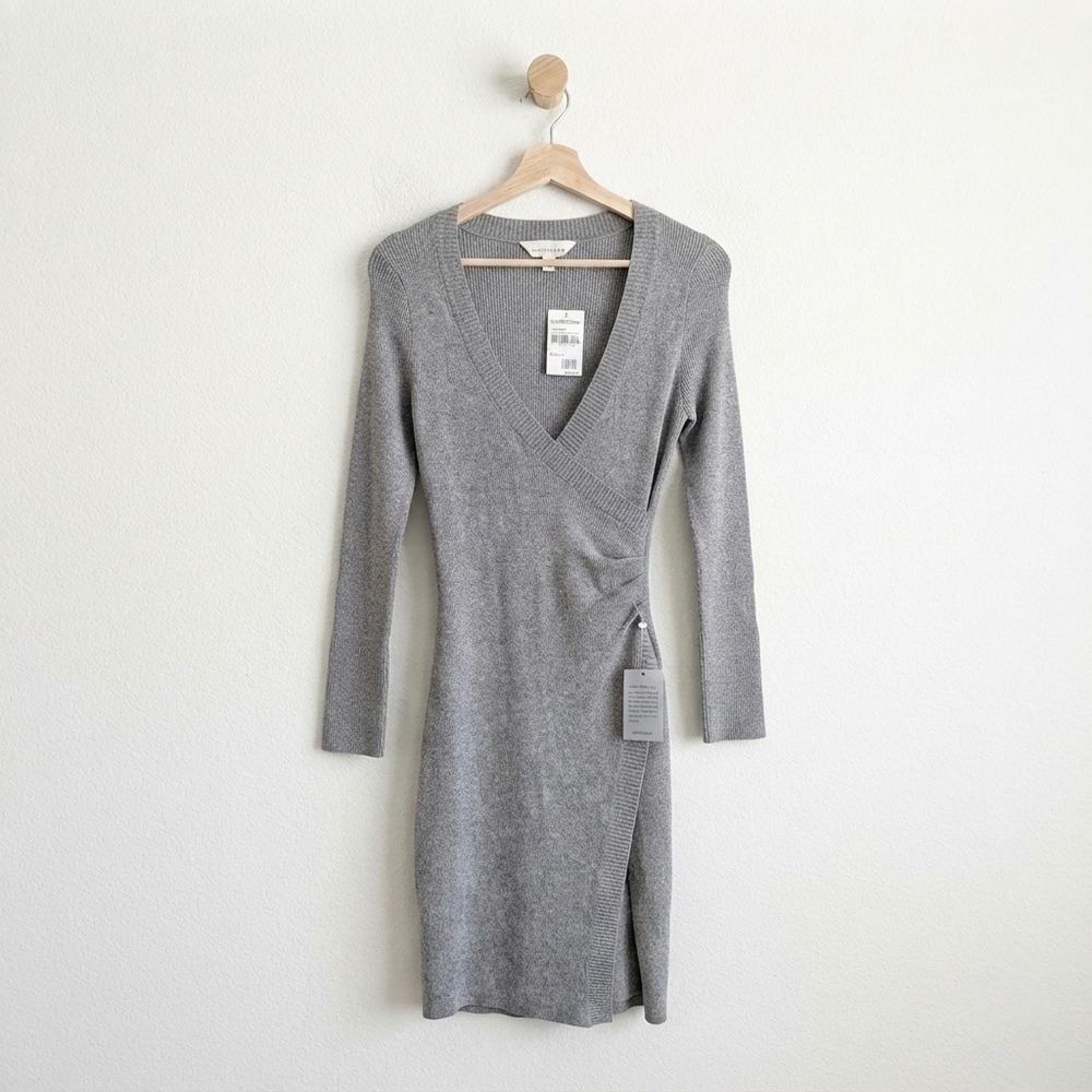 Minimalist Quiet Luxury Heather Gray Knit Long Sleeve Dress S Adeline Rae NWT